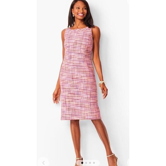 Talbots Dresses & Skirts - Talbots Pink Multicolor Tweed Midi Sheath Dress